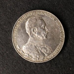 ドイツ連邦 プロイセン王国 ヴィルヘルム 2 世在位25 周年2マルク記念銀貨（1913）28 mm [E2266]コイン