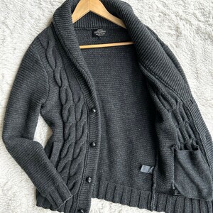 美品！UNITED ARROWS【極上のケーブルニット】ユナイテッドアローズ ショールカラー カーディガン ウール ローゲージ ジャケット Lサイズ