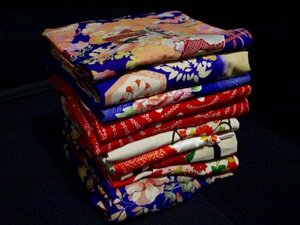 【KIRUKIRU】＜8＞昭和レトロ 子供着物 10点 大量！全て正絹 kimono 古布 古裂 リメイク 材料 人形細工 生地 手芸 裁縫 ジャンク