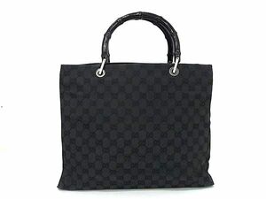 1円 GUCCI グッチ 002 1010 002122 バンブー GGキャンバス ハンドバッグ トートバッグ レディース メンズ ブラック系 AW8510