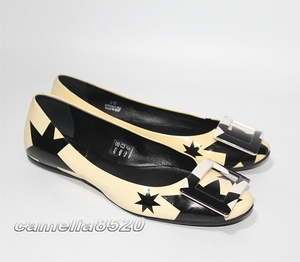 ロジェ ヴィヴィエ Roger Vivier Gommette T-shirt Stars Flats バレリーナ フラットパンプス ベージュ エナメル革 36 約23cm 中古 美品