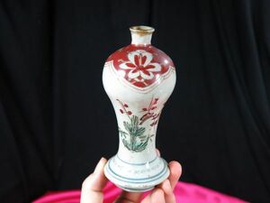 ｃ　松竹梅文色絵仏花器　江戸時代　焼き物　/　仏花器　仏具　磁器　色絵 染付