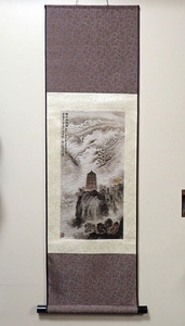 【中国工芸品 山水図 書画 布掛け軸】掛軸 タペストリー 壁飾り インテリア