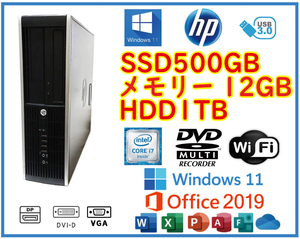 ★送料無料★スリムPC★超高速 i7(3.8GHz)/SSD500GB+大容量HDD1TB/メモリ12GB/Wi-Fi/Win11/Office2019/USB3.0/★HP6300