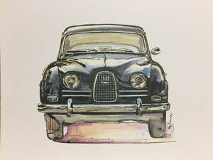 【正規品 絶版】Bowイラスト サーブ96 カーマガジン 46 Saab 96 アンティーク インテリア クラシックカー 旧車 絵