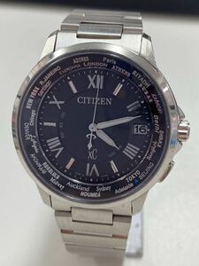 1円スタート CITIZEN シチズン XC クロスシー H149-T018335 電波ソーラー デイト 黒文字盤 メンズ腕時計