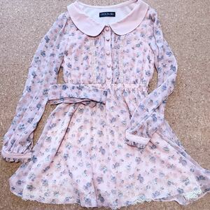 i◇ セシルマクビー CECIL McBEE かわいいピンクの花柄ワンピース フリフリスカート ロマンティック フリル ミニスカート リボン レース