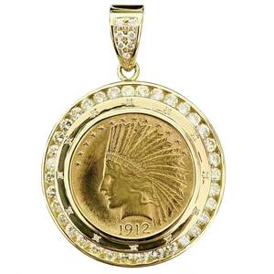 インディアン イーグル金貨 1912年 37.8g アメリカ 18金 21.6金 ダイヤモンド 4.43 イエローゴールド コイントップ コレクション
