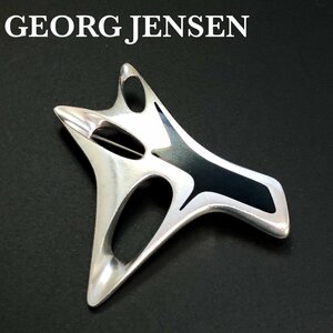 GEORG JENSEN ジョージジェンセン ブローチ #323 HK SV925 Henning Koppe/ヘニングコッペル 銀製品 シルバー/黒 約6cm/34.9ｇ正規品 最落無