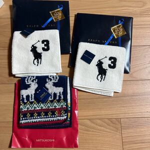 未使用　タグ付き　ポーロ　POLO タオルハンカチ　3枚　三越百貨店　購入