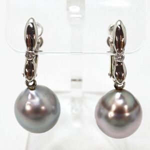 ＊K14WG南洋黒蝶真珠/天然ダイヤモンドイヤリング＊m 5.7g Black Butterfly Pearl diamond earring jewelry EA7/EA8