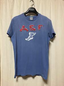 Abercrombie&Fitch アバクロンビーアンドフィッチ アップリケ/プリント ブルーグレー系 半袖tシャツ M 中古品 ダメージあり