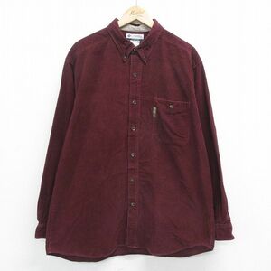 XL/古着 コロンビア 長袖 ブランド シャツ メンズ 00s コーデュロイ 大きいサイズ ロング丈 コットン ボタンダウン エンジ 23dec07 中