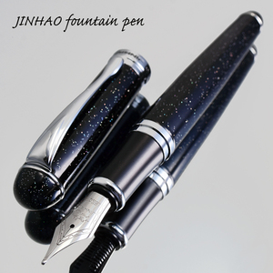 ◆●万年筆【JINHAO/金豪】ジンハオ X750 シリーズ ブラック ラメ軸 太軸 両用式 滑らかな書き味 ペン先:大型18KGP 黒 艶 光沢 新品/JH18M