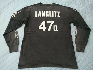 【貴重】Langlitz Leathers ラングリッツ レザー オールドモデル ロンT 長袖 Mサイズ 黒/検 ナックル BUCO バイカー ハーレー ショベル