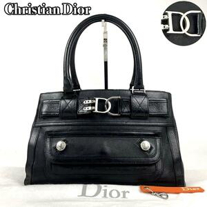 美品■Christian Dior ディオール ハンドバッグ トートバッグ フライトライン CD トロッター 裏地総柄 ミニボストン レザー 黒 ブラック