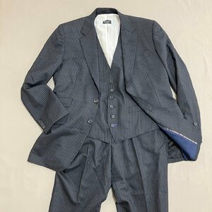 ■Paul Smith ポール スミス セットアップ スーツ スリーピース ジャケット べスト パンツ ストライプ ブラック size L2 /1.1kg