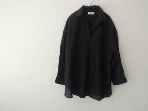 ユニクロ　黒 リネン スキッパーブラウス　七分袖　XLサイズ　ブラック　美品