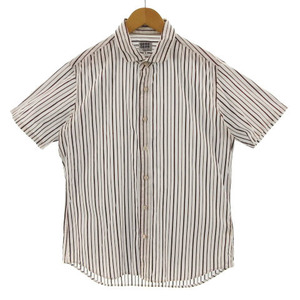 タケオキクチ TAKEO KIKUCHI シャツ 半袖 ホリゾンタルカラー ストライプ ホワイト 白 ブラウン系 赤茶 ブルー 青 3 メンズ