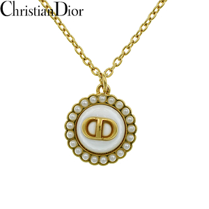 Christian Dior クリスチャンディオール メタル レジンパール ネックレス ゴールド【A02475】