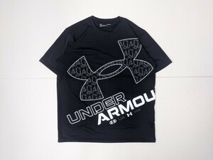 14．アンダーアーマー UA 大判 デカロゴ 速乾半袖Tシャツ トレーニングウェア メンズLG 黒白ダークグレーx409