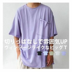 ■新品タグ付き・アンティカantiqua・完売！切りっぱなしで雰囲気UP。カットオフラウンドTシャツ