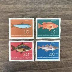 外国切手　ドイツ　1963　魚　4種