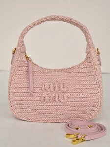 ミュウミュウ MIU MIU ハンドバッグ ワンダー クロシェ ホーボー ピンク ICチップ 2WAY ショルダーベルト 保存袋付き 美品 → 2405LM005