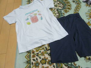 新品綿混天竺半袖Tシャツパンツパジャマ110サイズ1408円を即決激安280円