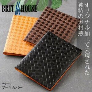 送料無料！BRIT HOUSE/ブリットハウス/グラータ ブックカバー/山羊革 牛革 格子 エンボス/ブラック/未使用品