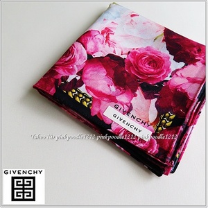 ◆GIVENCHY ジバンシイ 『高級』シルク混 大判 ハンカチ スカーフ◆薔薇 ワイン～ピンク◆