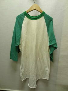 全国送料無料 アメリカ USA古着 70-80年代 緑色X白色 SPORTSWEAR MADE IN USA 七分袖 ベースボールTシャツ メンズ XLサイズ ④