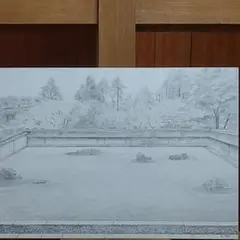 龍安寺 石庭　鉛筆画