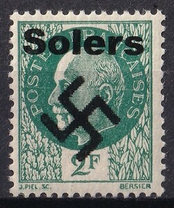 ドイツ第三帝国占領地 1941年フランス普通(Solers)加刷切手 2F