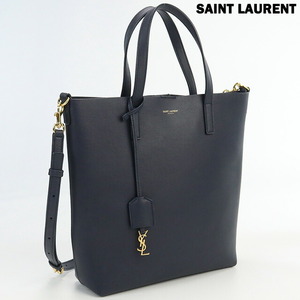 中古 サンローラン トートバッグ レディース ブランド SAINT LAURENT ショッピングトイ 2WAYトート レザー 498612 ネイビー