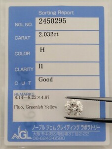 【5/19(日)】天然ダイヤモンドルース 2.032ct 鑑別 NGL│A5925sw【Iクラス】