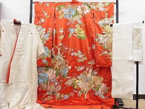 平和屋1■色打掛・掛下・帯・半衿刺繍セット　和装　婚礼　結婚式　花嫁　神社挙式　総刺繍　鳳凰花籠文　金銀糸　逸品　CAAA2606ze