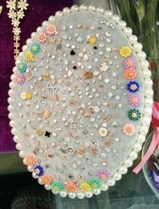 アクセサリースタンド 姫系 パール風装飾付き 楕円形 (グレー)