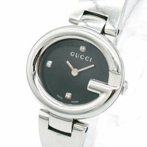 1円 GUCCI グッチ 134.5 YA134503 3Pダイヤ QZ クオーツ 黒文字盤 シルバー SS 腕時計 レディース バングルウォッチ ラウンド 213920240312