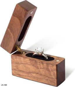 木製婚約指輪ボックス くるみの木 胡桃 高級感 小さくてスリム フラットリングケース プロポーズ 結婚式 二重保護 手作り