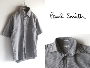 ネコポス対応 ビンテージ Paul Smith LONDON ポールスミス ロンドン コットン 千鳥格子チェック柄 半袖 シャツ M ブラック ホワイト 日本製