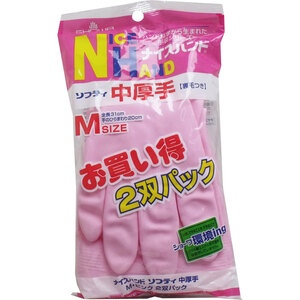 まとめ得 ナイスハンド ソフティ 中厚手 Ｍサイズ ピンク ２双パック x [5個] /k