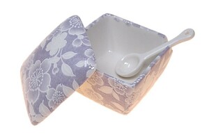 桜友禅(紫) 薬味入 日本製 陶器 スプーン付き 一味 塩 山椒 七味 辛子 業務用食器 ACSWEBSHOPオリジナル