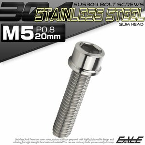 キャップボルト M5×20mm P0.8 六角穴付きボルト スリムヘッド シルバー カスタムボルト ステンレス製 TB0184