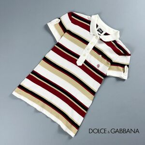 美品 Dolce & Gabbana ドルチェ＆ガッバーナマルチボーダー 鹿の子 半袖ポロシャツ トップス レディース マルチカラー サイズXS*MC234
