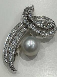 A【5D6】タサキブローチ パール ダイヤモンド jewelry ジュエリー プラチナ　アクセサリー　全体約14gpearl diamond 