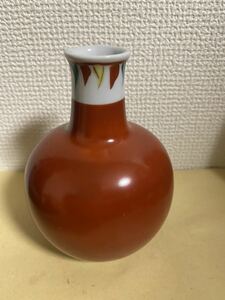 中国美術花瓶赤釉 染付 年代物