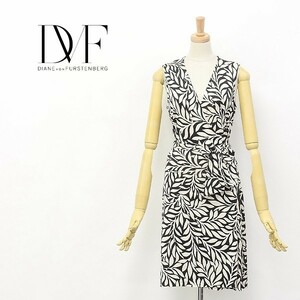 ◆DIANE von FURSTENBERG Vintage/ダイアンフォン ファステンバーグ JUDE シルクジャージー 総柄 ノースリープ ラップ ワンピース 2