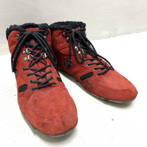 古着 BK スウェード トレッキング シューズ 26.5センチ 赤 エンジ ブーツ アウトドア 登山 裏ボア メンズ 靴