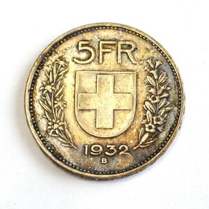 5フラン銀貨　銀835　スイス　1932　ウィリアムテル